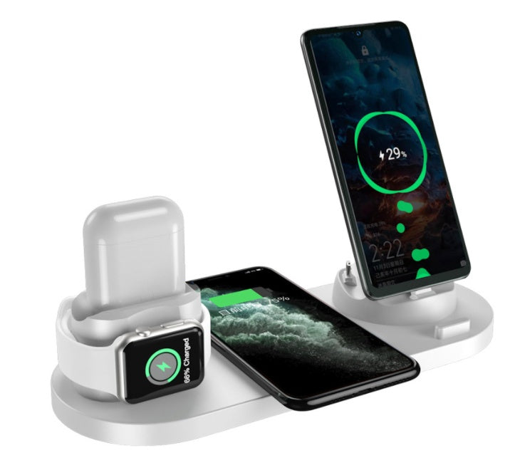 Trådlös laddare för iPhone snabbladdare för telefon snabbladdningsplatta för telefonklocka 6 i 1 laddstation