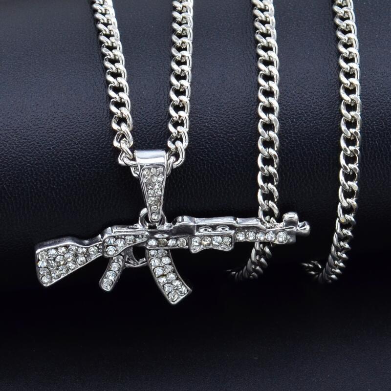 Cool gotisk pistolform hänge Strass Army Style Man Halsband Herr Halsband Smycken