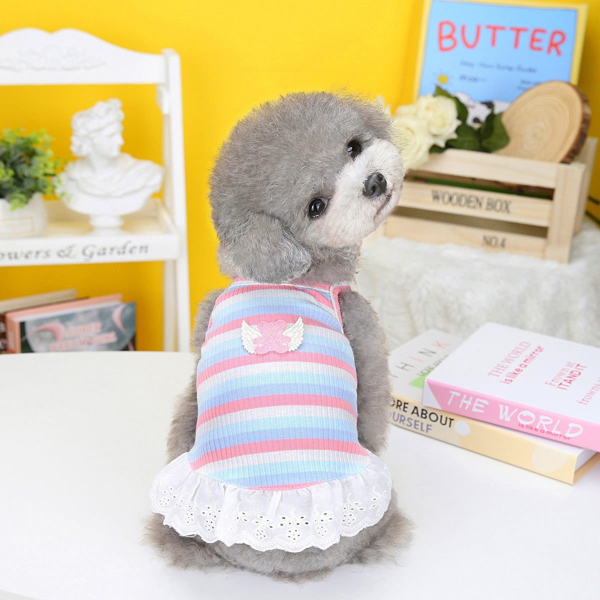 Vêtements pour animaux de compagnie, jupe à ailes à rayures colorées pour chien