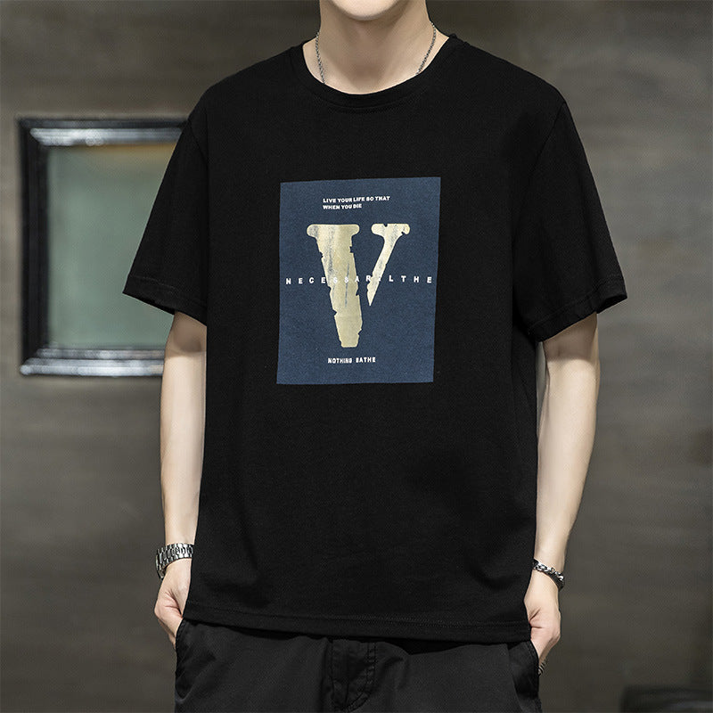 Herr Kortärmad T-shirt Sommar Issiden Halvärmad Kläder Lös Avslappnad Bomull T-shirt