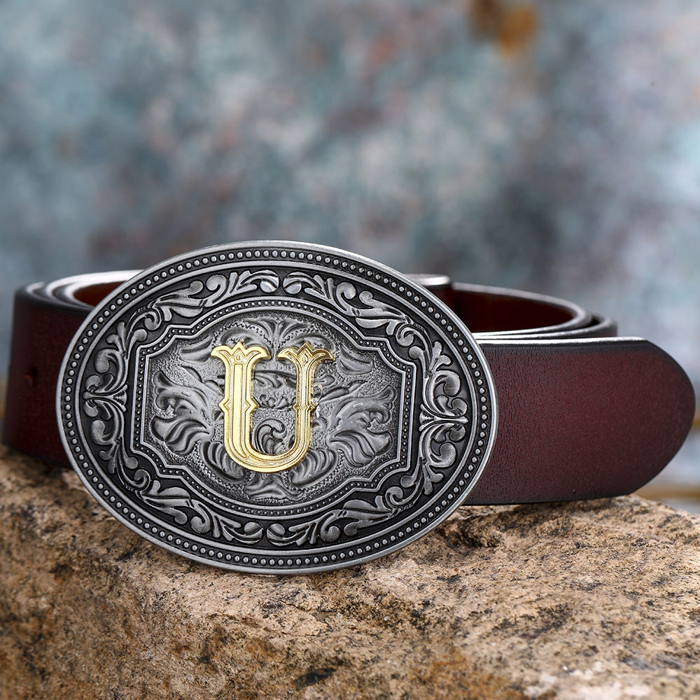 Unisex Floral Letter Buckle Belts - Artistic Expression