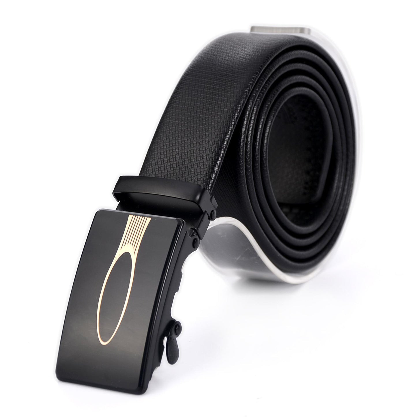 Men's Automatic Buckle Mirror Acrylic Iron Button Business Casual Belt - Reflective Sophistication