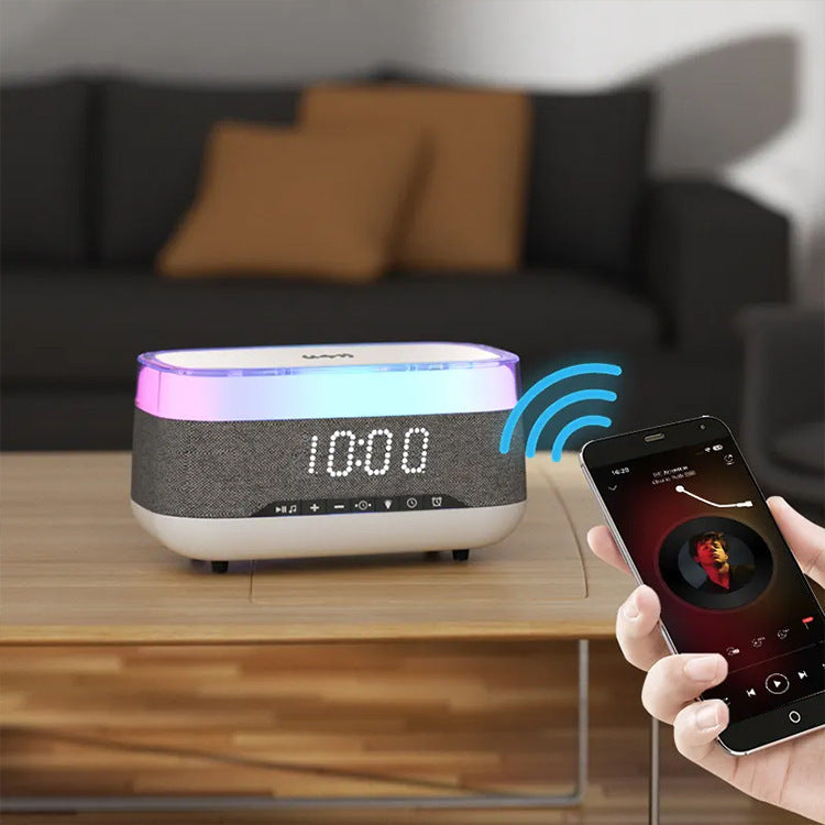 Réveil multifonctionnel Intelligent, haut-parleur Bluetooth, chargeur sans fil, Charge rapide, horloge d'ambiance, veilleuse, décoration de la maison