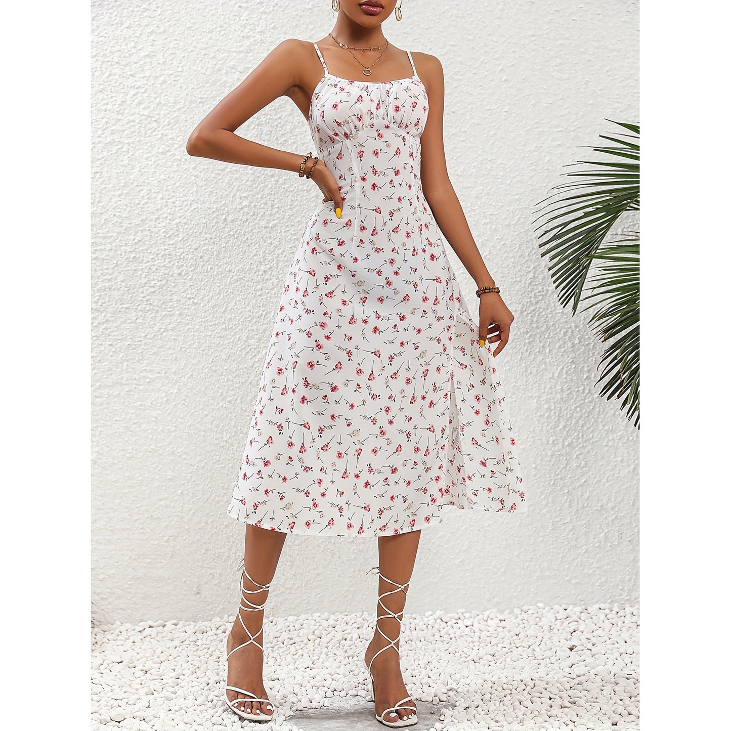 Robe longue à bretelles imprimée à pois, Sexy, fendue, vêtements pour femmes, nouvelle collection été