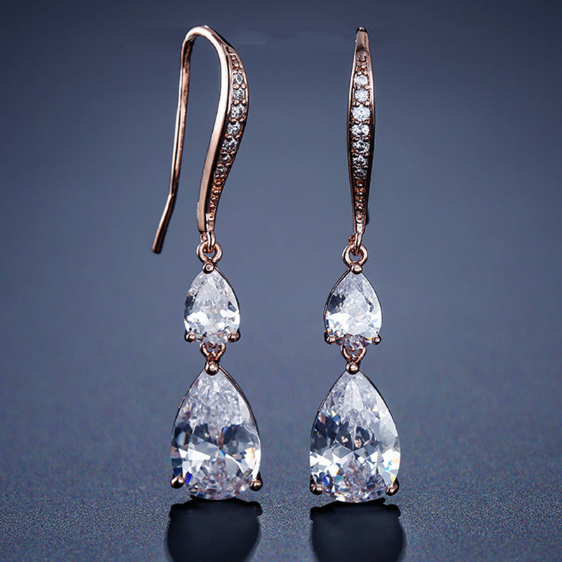 RAKOL Simple Long Exquisite Water Drop Zircon Female Simple Banquet All-match Earrings
