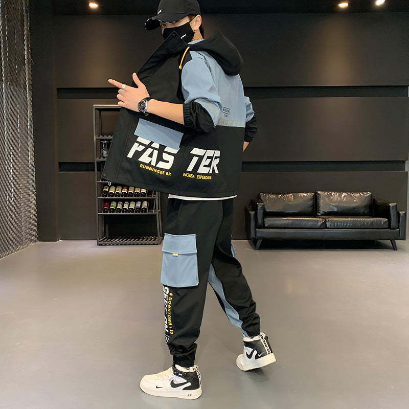 Ensemble de vêtements de travail avec veste et pantalon décontractés à capuche pour hommes