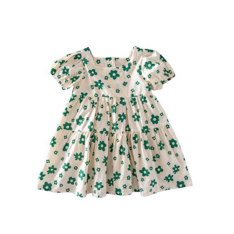 Flickklänningar, Barnkläder, Prinsessklänning i bomull med blommönster, Babyflicka, Kjol i västerländsk stil