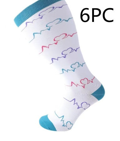 Plus Size Compression Socks Men's And Women's Pressure Socks High Elasticity Fat Socks Sports Fitness Printing Running Socks