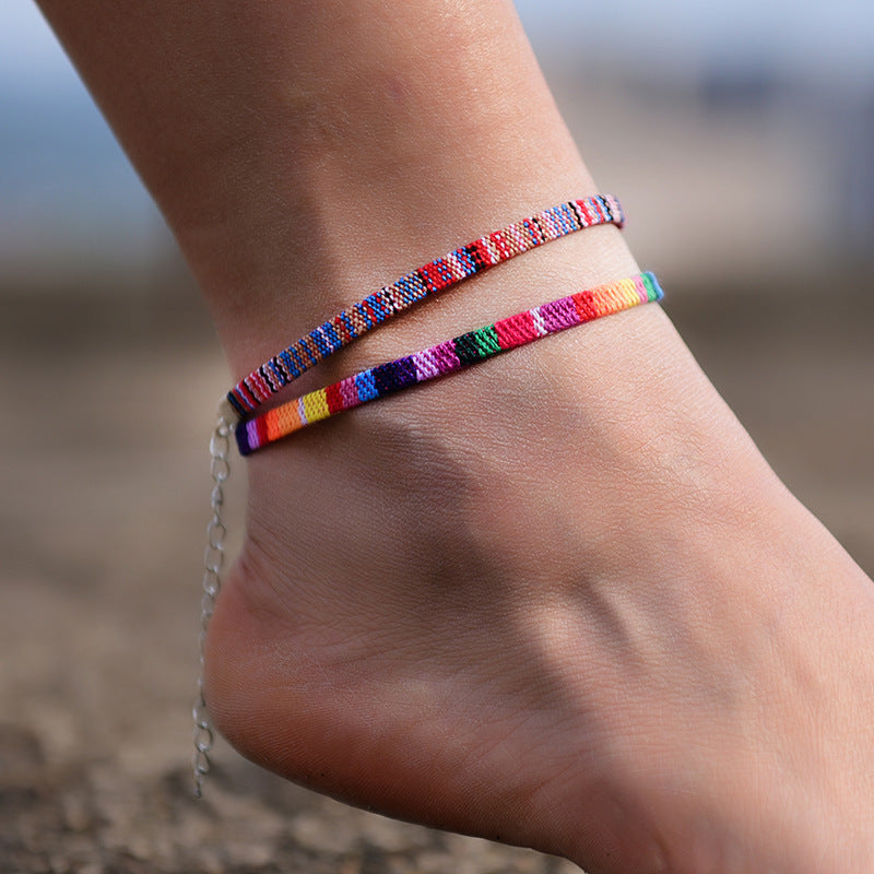 Chaîne de couleur bohème, Bracelet de cheville, bijoux faits à la main