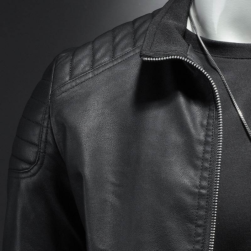 Veste de moto en cuir pour hommes, manteau fin