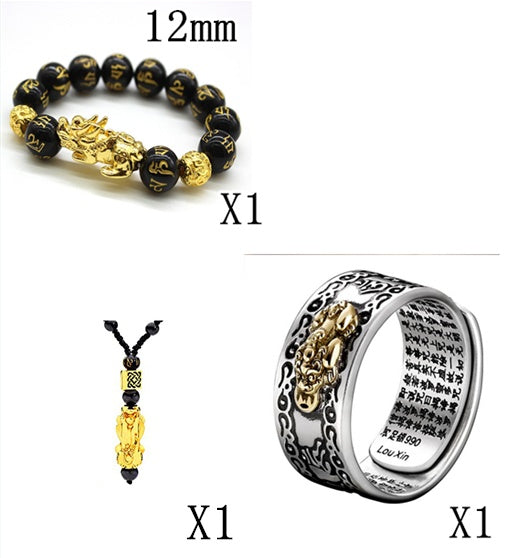 Naturligt Obsidianarmband Guldläder Broderat Herr- Och Dam