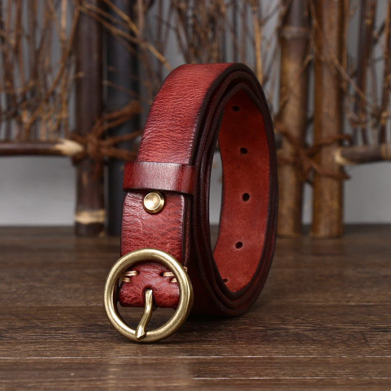 Women's Fashion Leather Jeans Belt Brass Buckle - Casual Chic