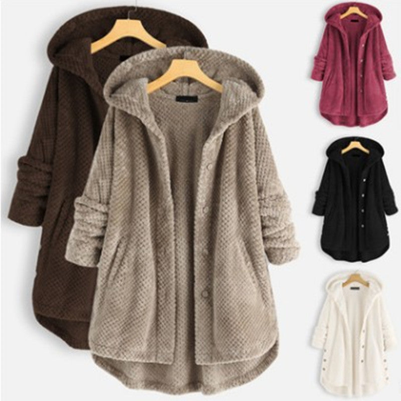 Luxurious Women's Hooded Velvet Sweatshirt Coat - Pure Color