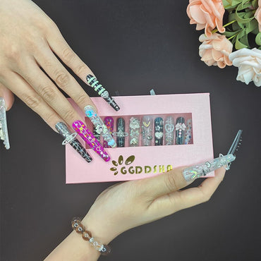 GGDDSHA Nails Press On Nails Medium Fake Nails  FalseNails With 3D  Flower Designs Nail Press Ons French TipHandmade Acrylic Artificial Nails Summer Natural Stick OnNails For Women,Bumble Luxe