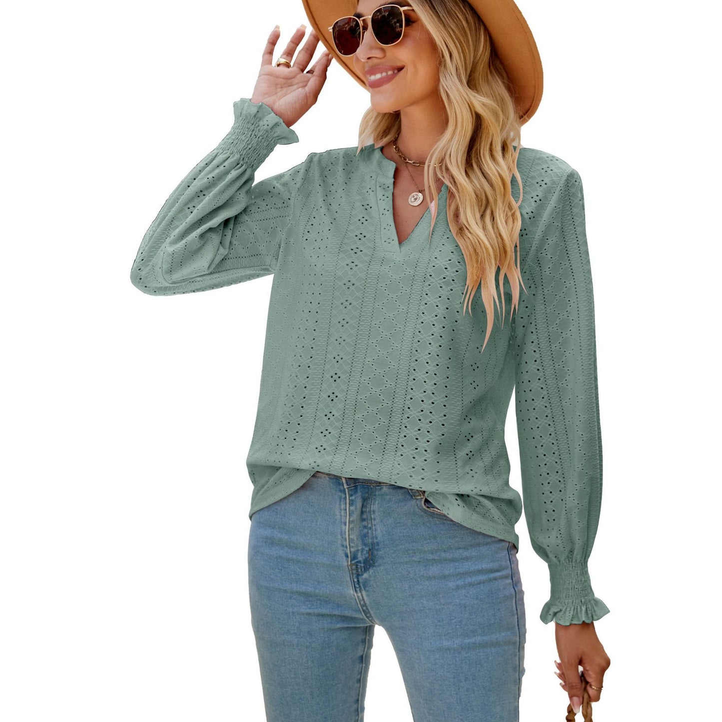 Elegant Hollow-out Pleated Ruffle Shirts for Women