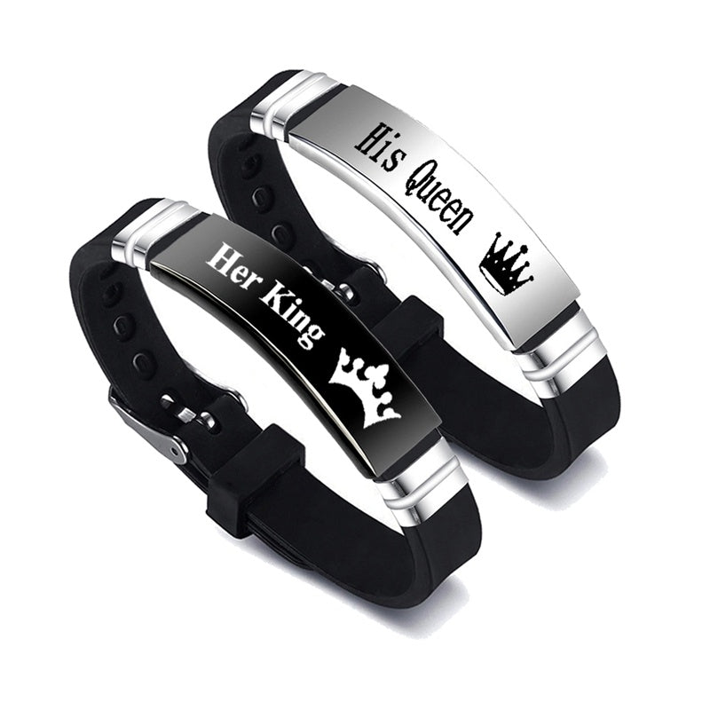 Svart Silver Hennes kung hans drottning par armband Alla hjärtans dag present