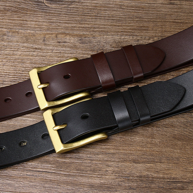 Men's Leather Pin Buckle First Layer Cowhide Glossy Casual Pants Belt - Polished Elegance