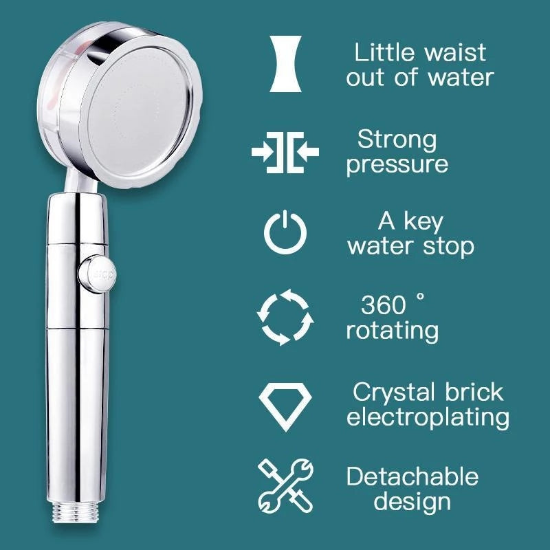 Pommeau de douche à hélice avec bouton d'arrêt et filtre en coton, buse de douche à main haute pression turbocompressée