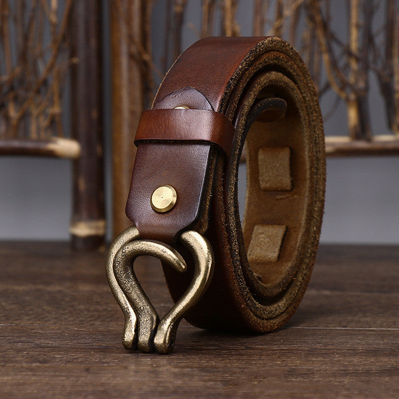 Men's Retro Thick Vegetable Tanned Cowhide Leather Belt - Heritage Craftsmanship