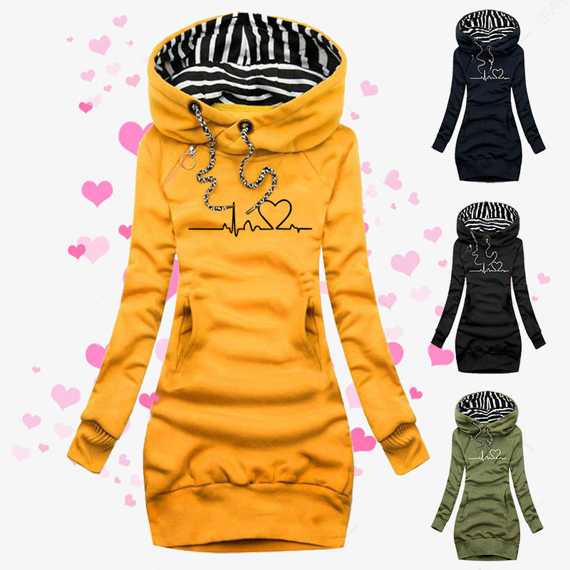 Hjärtatryck Långa Kläder Dam Hoodie Sweatshirt Pullover Toppar