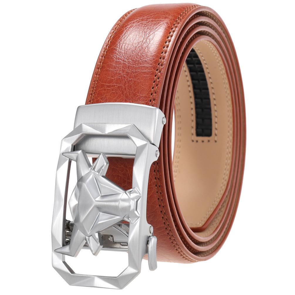 Men's Fashion Leather Belt Alloy Automatic Buckle - Style Versatility