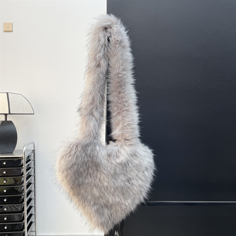 Sacs à bandoulière en polaire d'hiver pour femmes, sac à bandoulière en forme de cœur en peluche, sac d'amour de grande capacité