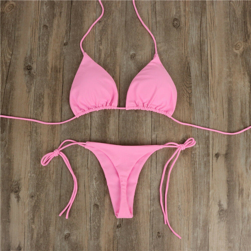 Professional Halter Neck Tie Bikini Ladies Split Tie Swimsuit - Milk Silk Polyester Fiber (80% Content, S-XL, 6 Colors, UV-Protective)