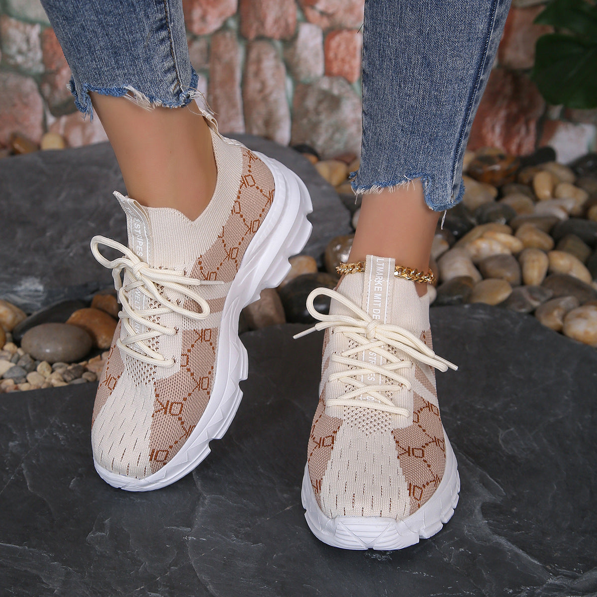Sneakers i canvas som andas för kvinnor Platta snörskor i mesh Mode Casual Lätta löparskor