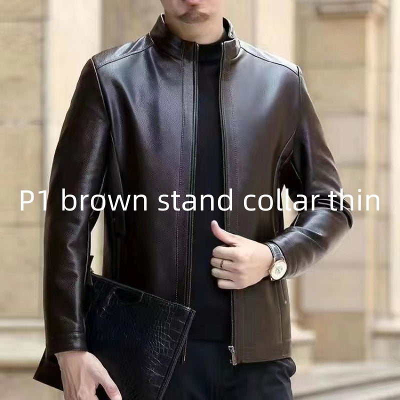 Veste en cuir pour hommes d'âge moyen vêtements en cuir avec col montant hommes doublés en polaire