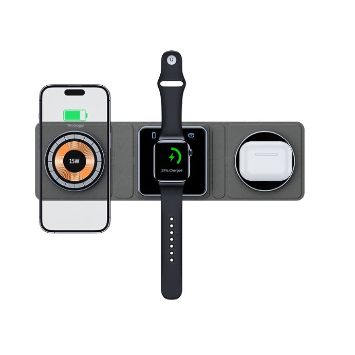 3 IN 1 Magnetic Folding Trådlös Laddningsstation För IPhone Transparent Snabbladdning För IWatch Och Airpods