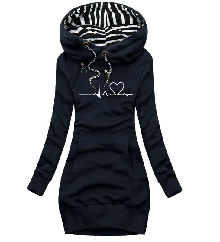 Hjärtatryck Långa Kläder Dam Hoodie Sweatshirt Pullover Toppar