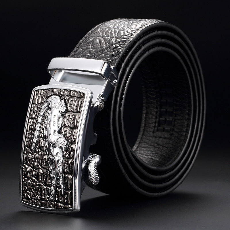 Men's Cowhide Automatic Buckle Waist Belt - Premium Security