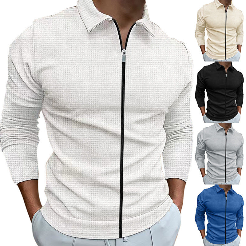 Vêtements pour hommes Style gaufré veste zippée à revers hauts de sport de plein air