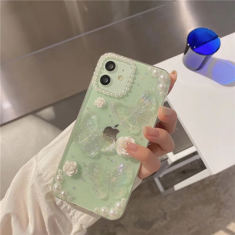 Cute 3D Bow Pearl Rose Phone Case for iPhone - Professional Design