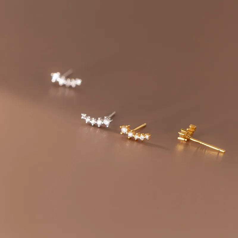 925 Sterling Silver Simple Korean Pave Zircon Mini Small Stud Earrings for Teen Women Daily Life Party Piercing Jewelry