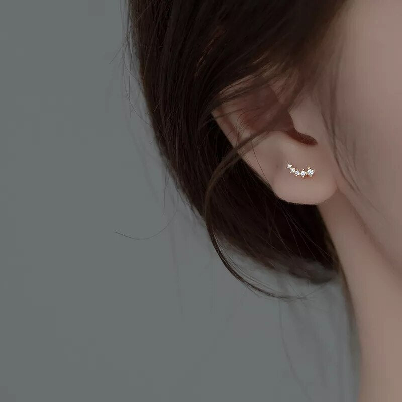 925 Sterling Silver Simple Korean Pave Zircon Mini Small Stud Earrings for Teen Women Daily Life Party Piercing Jewelry