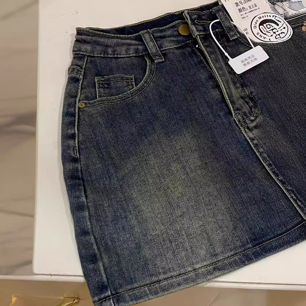 Retro Blue High Waist Slimming Denim Skirt For Women