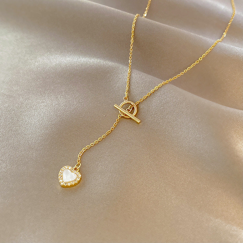 Love Titanium Steel Necklace Simple Zircon Pendant For Women