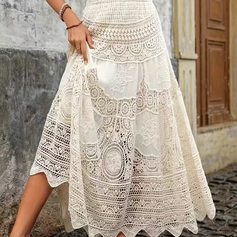 Retro Hollow Knitted Big Hem Skirt Women