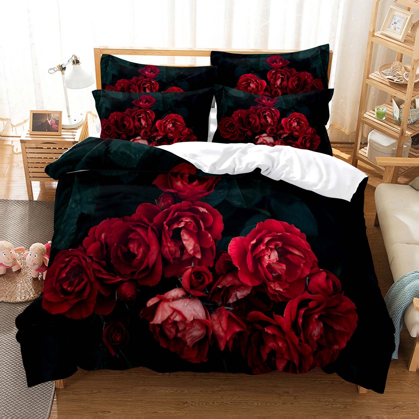 Rose Bedding Suit Polyester Home Textile