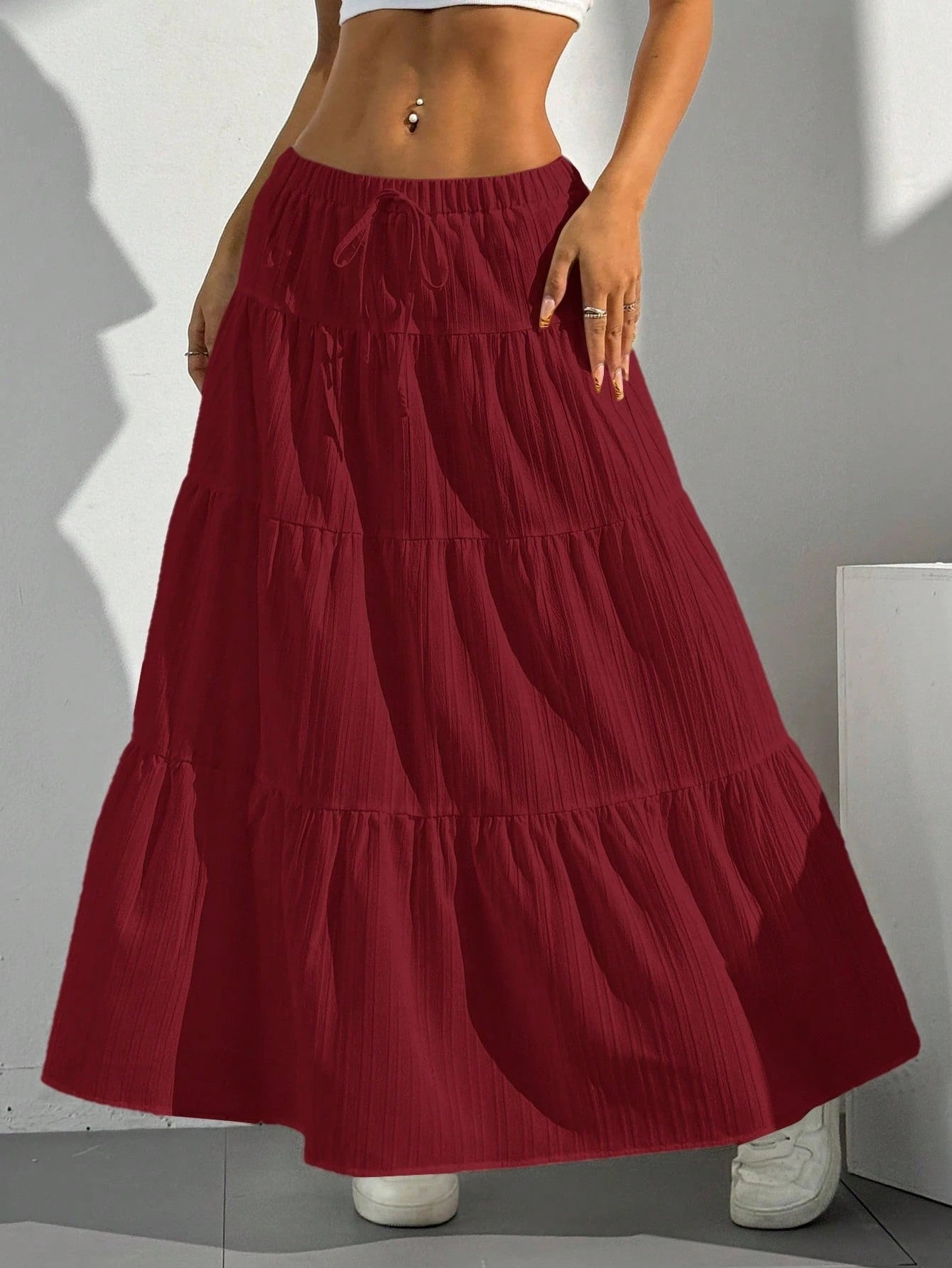 Professional White Lace-Up Large Swing Umbrella Skirt - Polyester Princess Style (4 Colors, S-XL, Fresh Sweet)