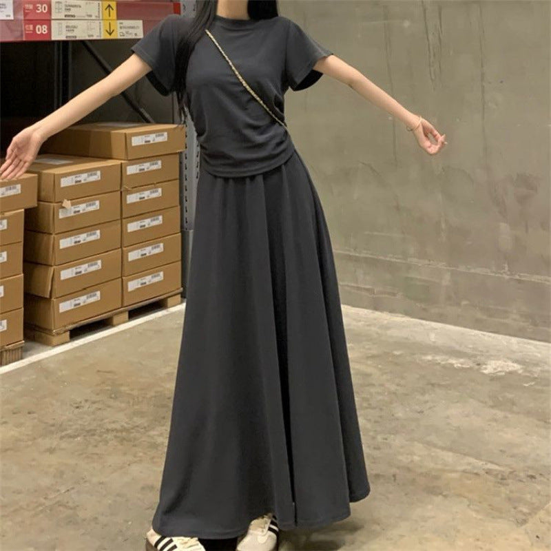 Enfärgad kortärmad T-shirt topp kjol kjol kostym