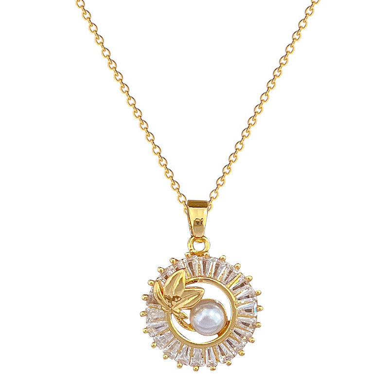 Mode smycken fyrkantig hel diamant personlig rund ring blad halsband och örhängen Suite