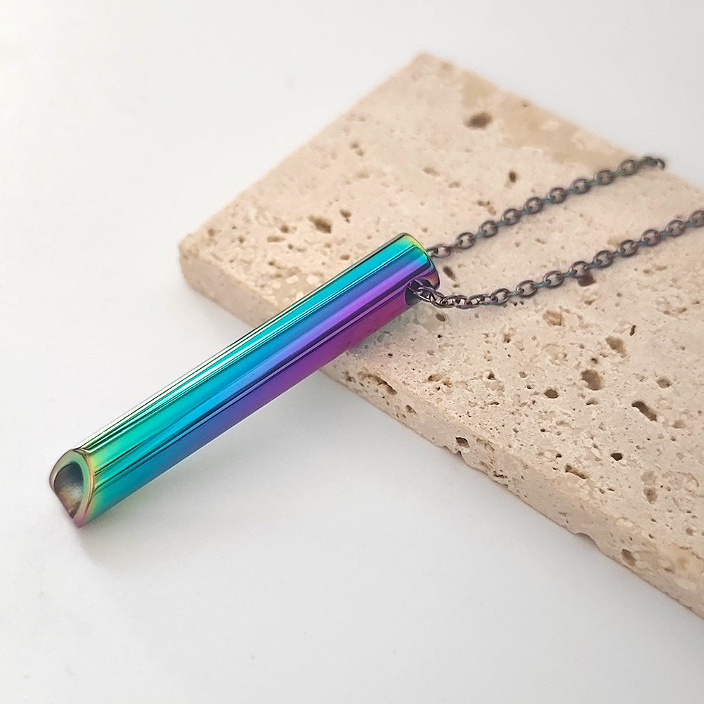 Sifflet en acier titane méditation Samma-sati respiration décompression anxiété Yoga collier pendentif en acier inoxydable