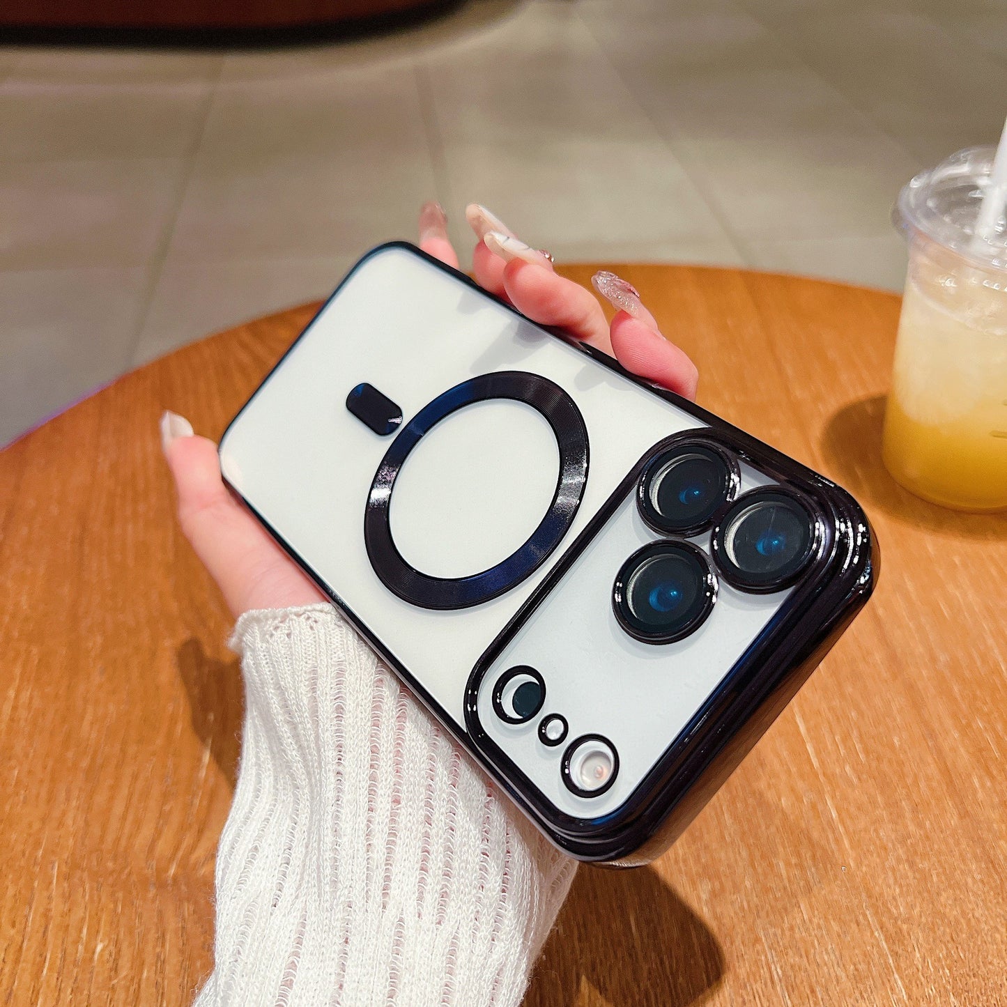 Phone Case Magnetic Suction With Tail Electroplating Transparent Lens Protector