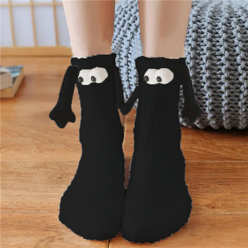 Jultillbehör Magnetsug Hand i Hand Parstrumpor Coral Fleece Tube Strumpor Varm Slipper Sängstrumpor Vinter Mjuk Varm Slipper