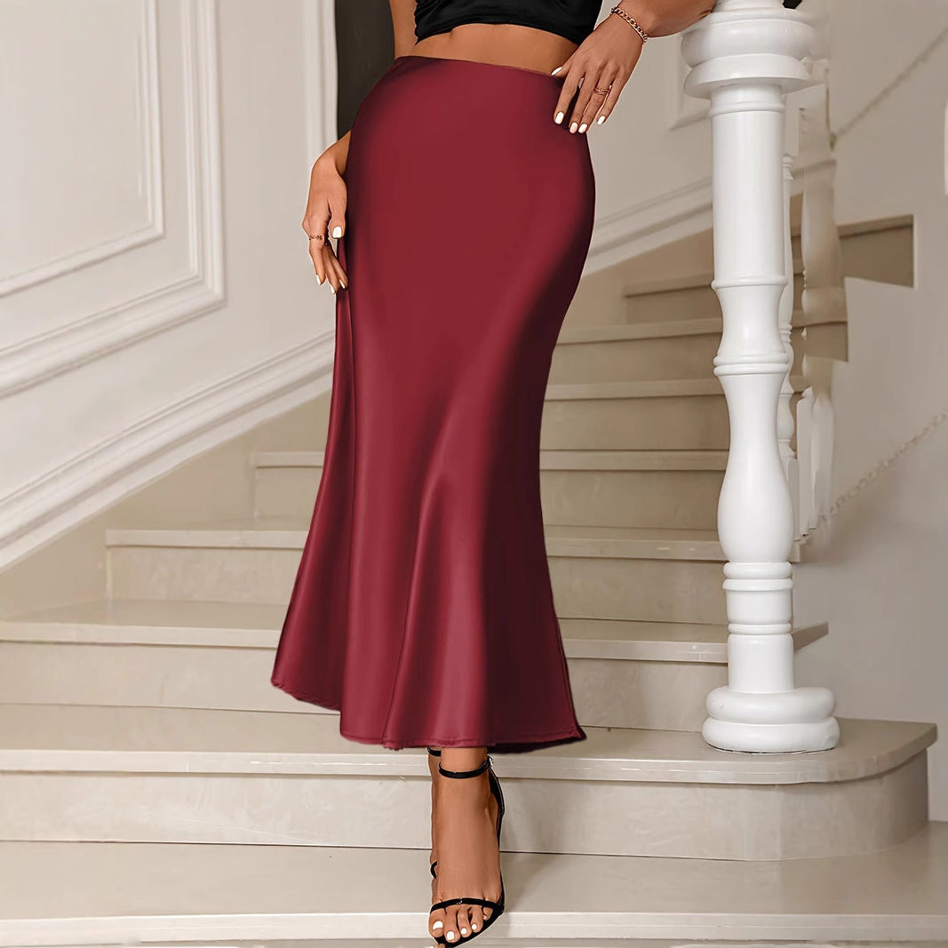 Professional Temperament High Waist Fishtail Skirt - Polyester Hip Design (3 Colors, S-XXL, Commute Style)