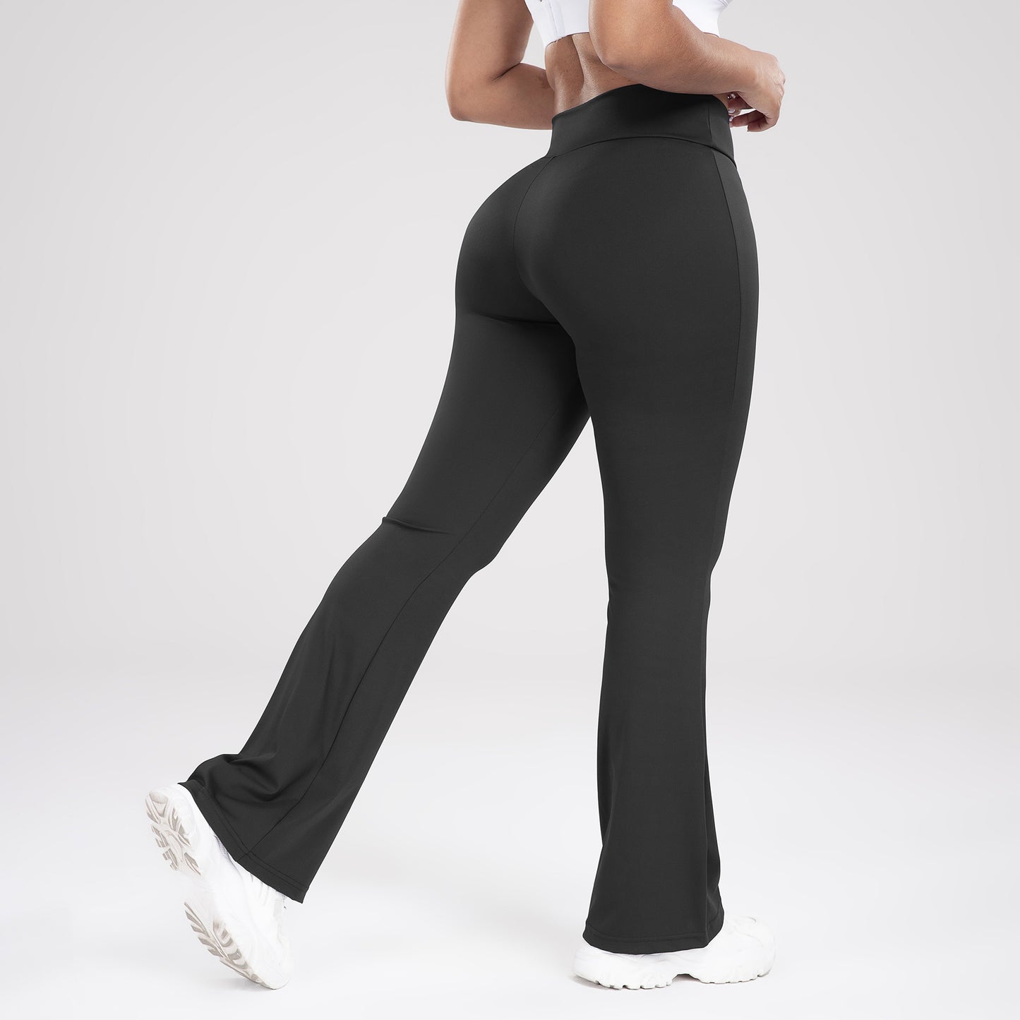 Kors midja sidoficka Fritid Sport Bell-bottom Byxor Slim Fit Yoga Byxor Dam