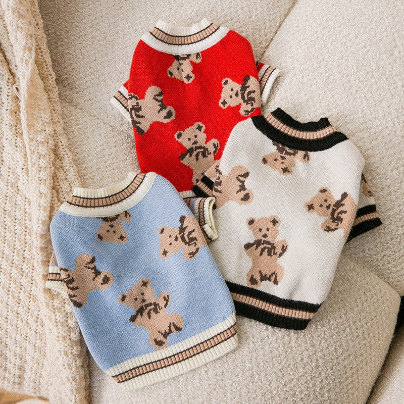 Pull tricoté à rayures pour chien, Cardigan, vêtements