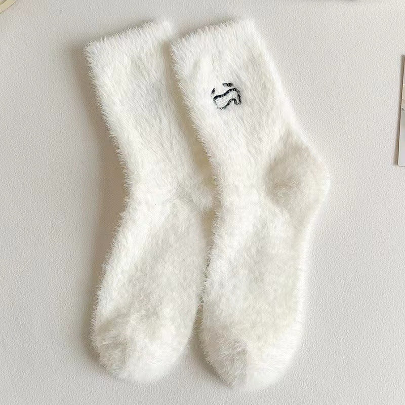 Damstrumpa i mitten av vaden Söt minkpäls Tjocka vinterstrumpor